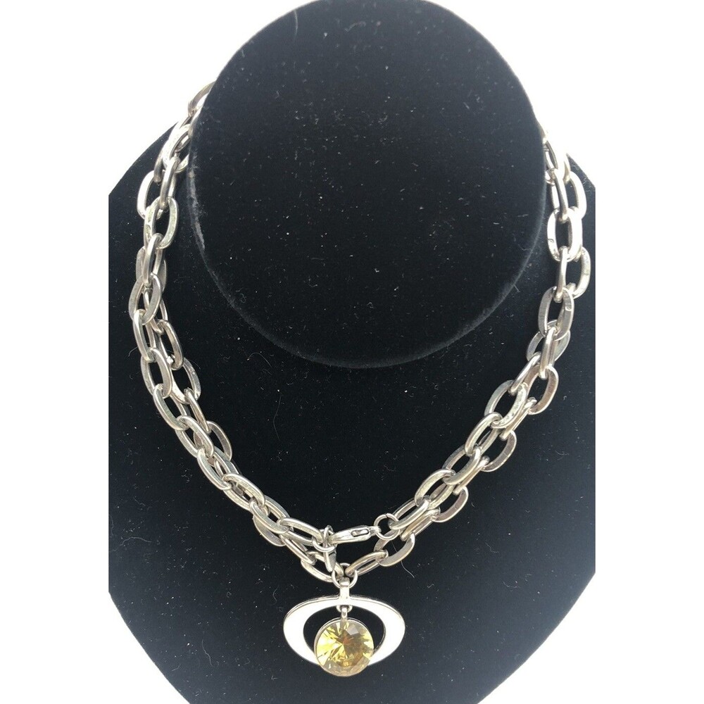 Jewel Kade Necklace Silver Tone  citrine Stone Chunky Y2K￼